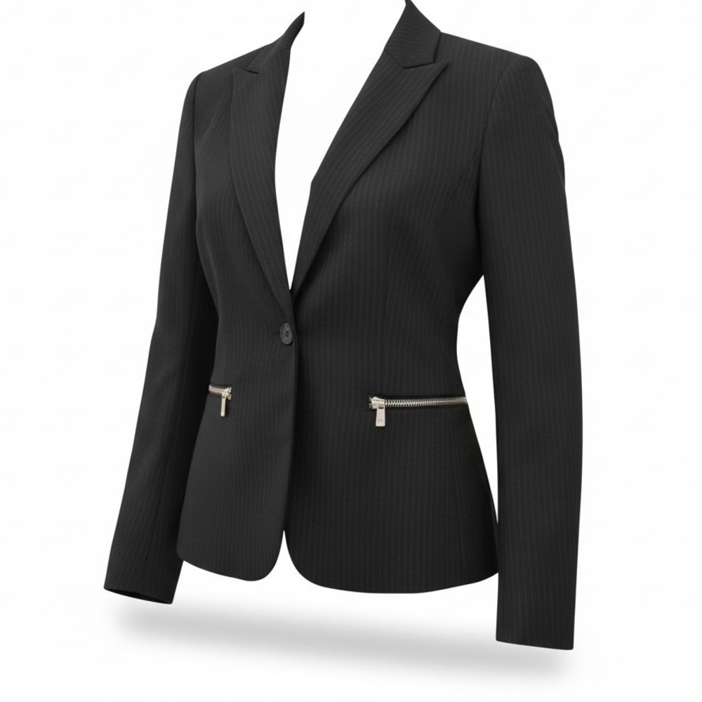 Michael Kors | Women's Black Fitted Blazer | Size 6 | Double Silver Zipper |